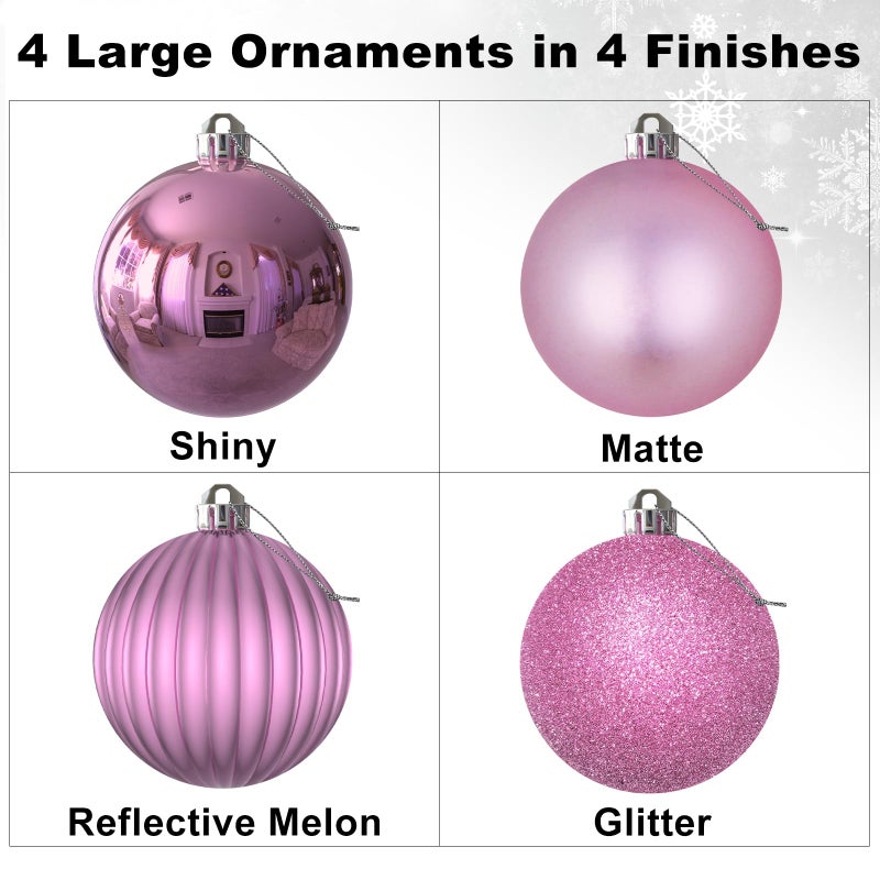 GameXcel Bubblegun Pink 4.0" Large Christmas Balls - Christmas Tree Decoration Ornaments Shatterproof Hanging Balls for Birthday Halloween Holiday Wedding Decorations Set of 4pcs - Image 2